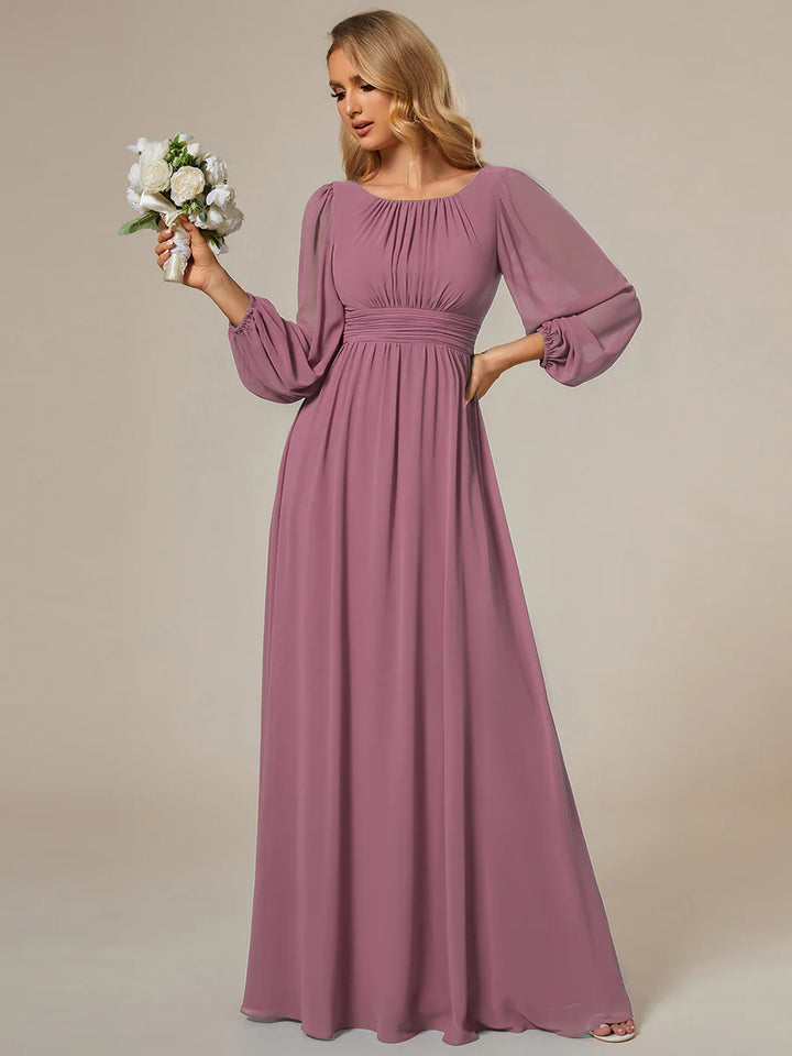 Round Neck Bridesmaid Dresses with Long Lantern Sleeves - CALABRO®
