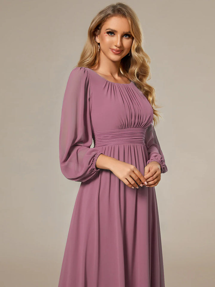 Round Neck Bridesmaid Dresses with Long Lantern Sleeves - CALABRO®