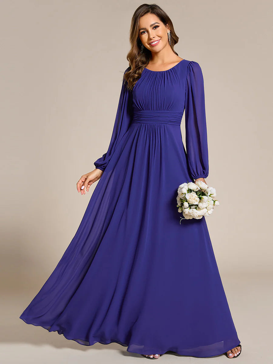 Round Neck Bridesmaid Dresses with Long Lantern Sleeves - CALABRO®
