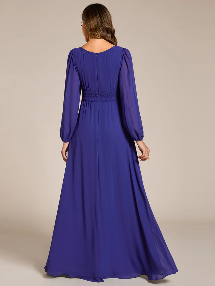 Round Neck Bridesmaid Dresses with Long Lantern Sleeves - CALABRO®