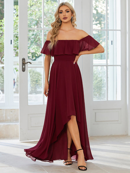 Off Shoulder Chiffon Split  Bridesmaid Dresses