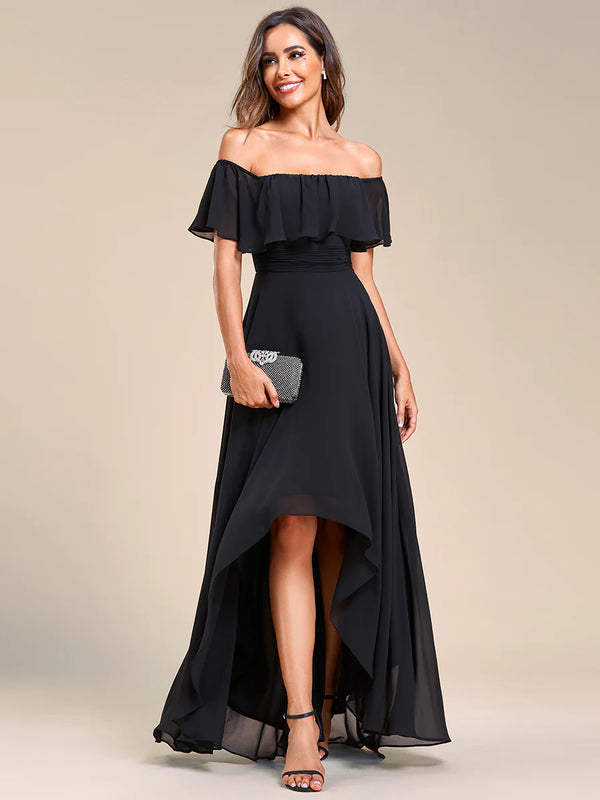 Off Shoulder Chiffon Split Bridesmaid Dress