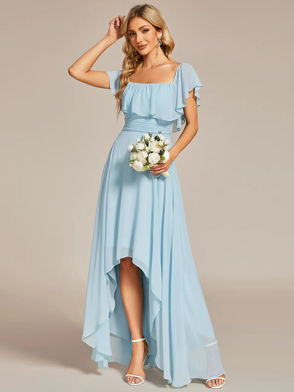 Off Shoulder Chiffon Split Bridesmaid Dress