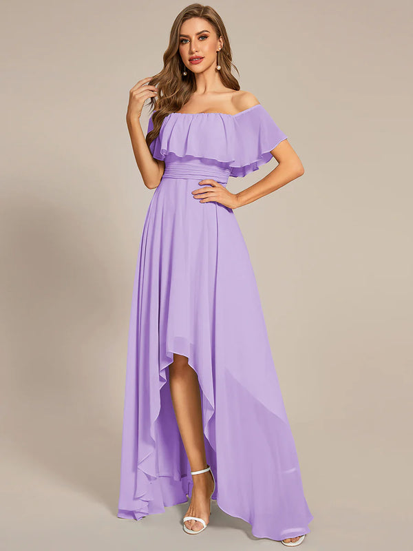 Off Shoulder Chiffon Split Evening Dress