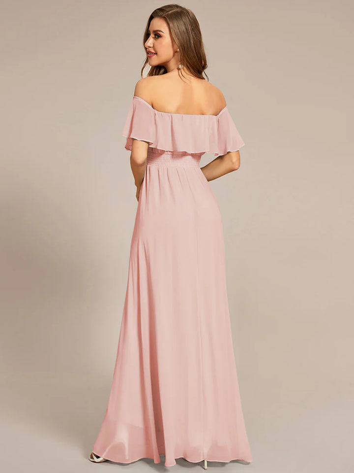 Off Shoulder Chiffon Split Evening Dress - CALABRO®