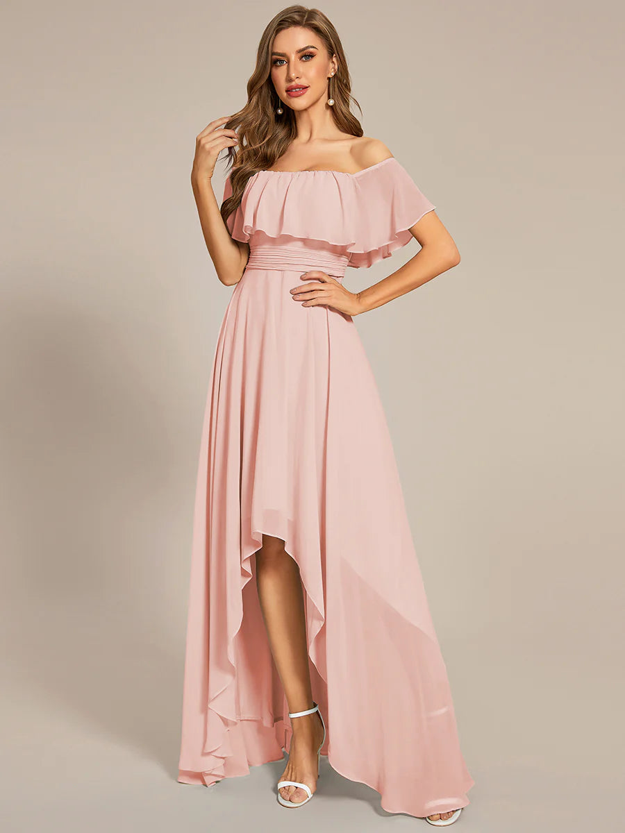 Off Shoulder Chiffon Split Evening Dress - CALABRO®