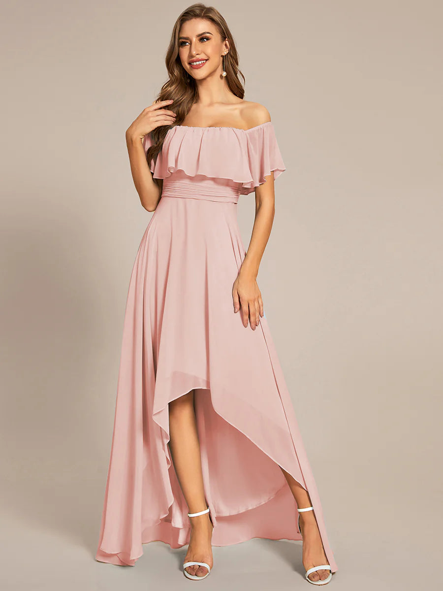 Off Shoulder Chiffon Split Evening Dress - CALABRO®