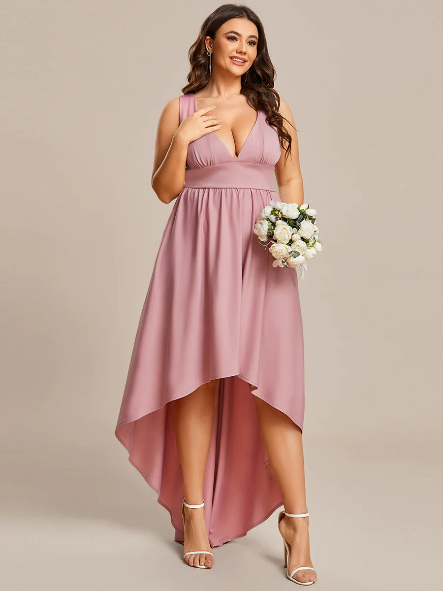 Ruffle V-Neck High-Low Bridesmaid Dress - CALABRO®