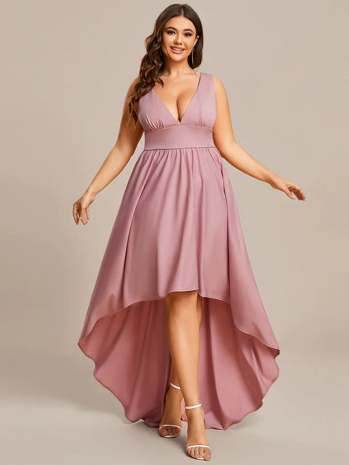 Ruffle V-Neck High-Low Bridesmaid Dress - CALABRO®