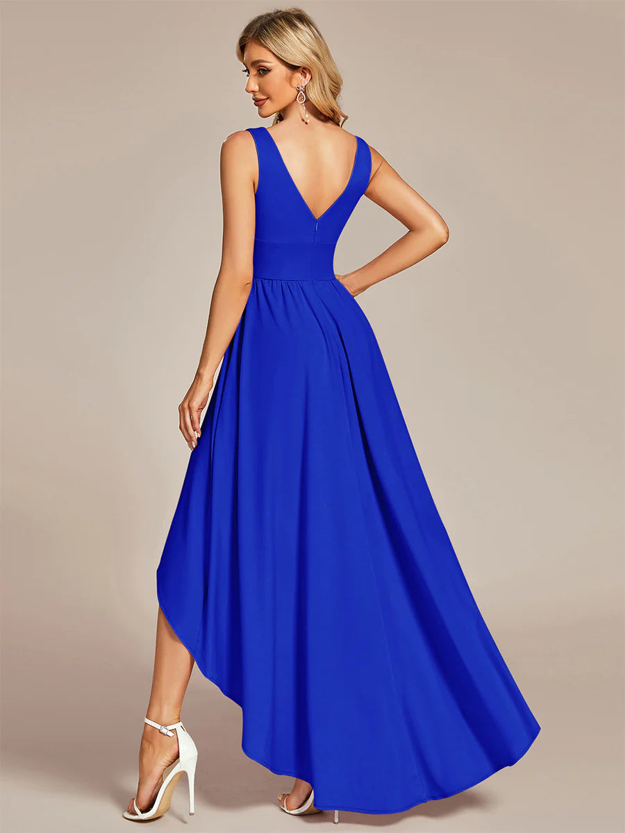 High Low Deep V Neck Sleeveless Bridesmaid Dresses - CALABRO®