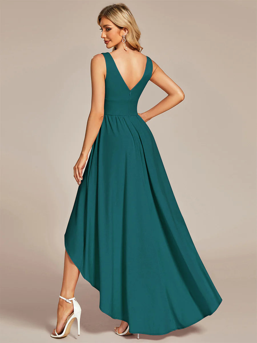 High Low Deep V Neck Sleeveless Bridesmaid Dresses - CALABRO®