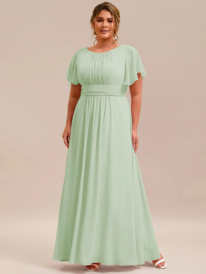 Round Neck Pleated Plus Size Evening Dress