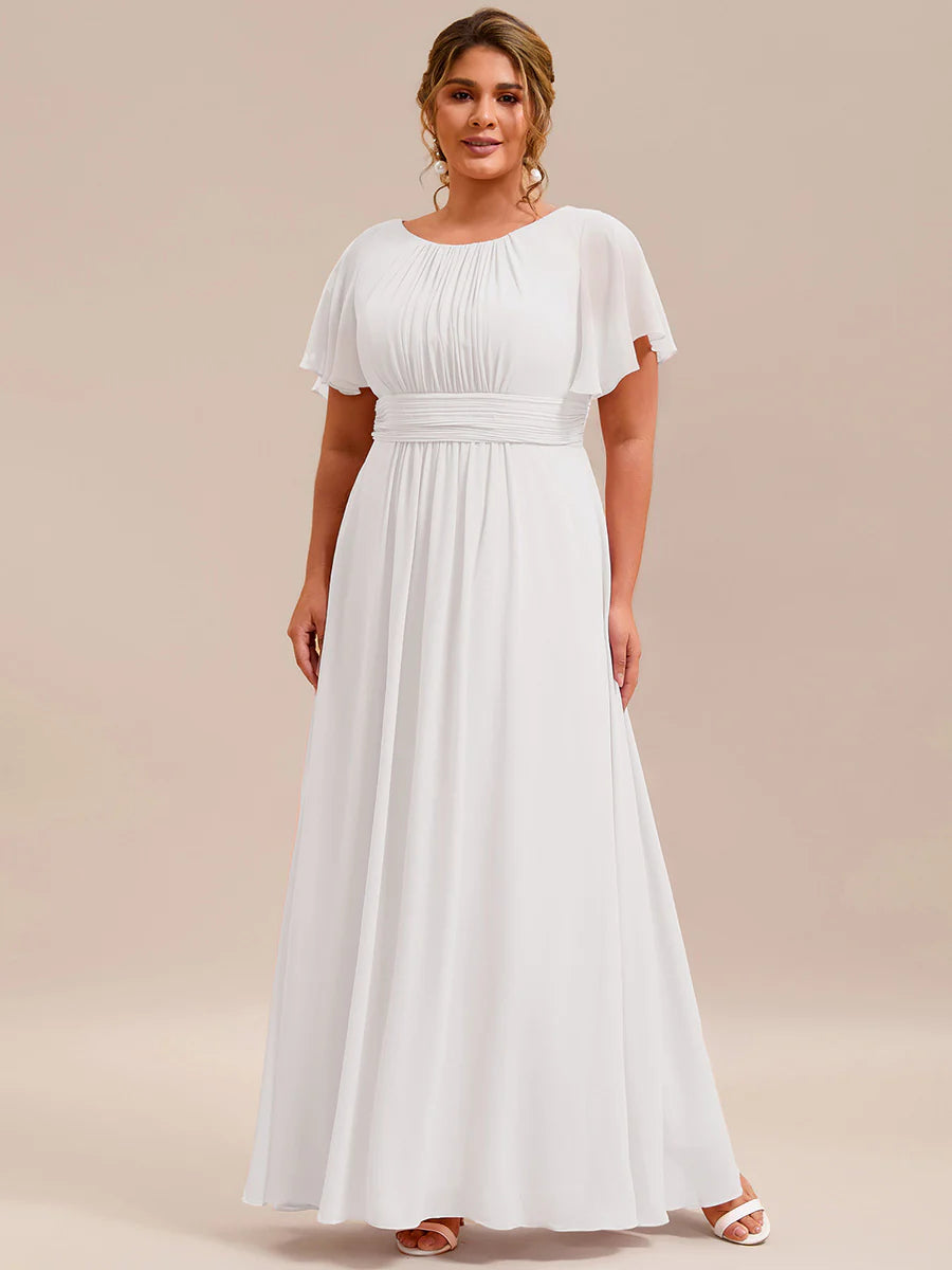 Round Neck Pleated Plus Size Evening Dress