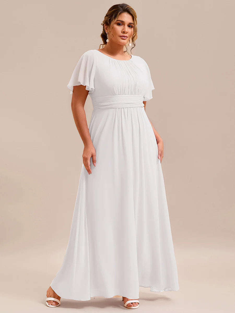 Round Neck Pleated Plus Size Evening Dress