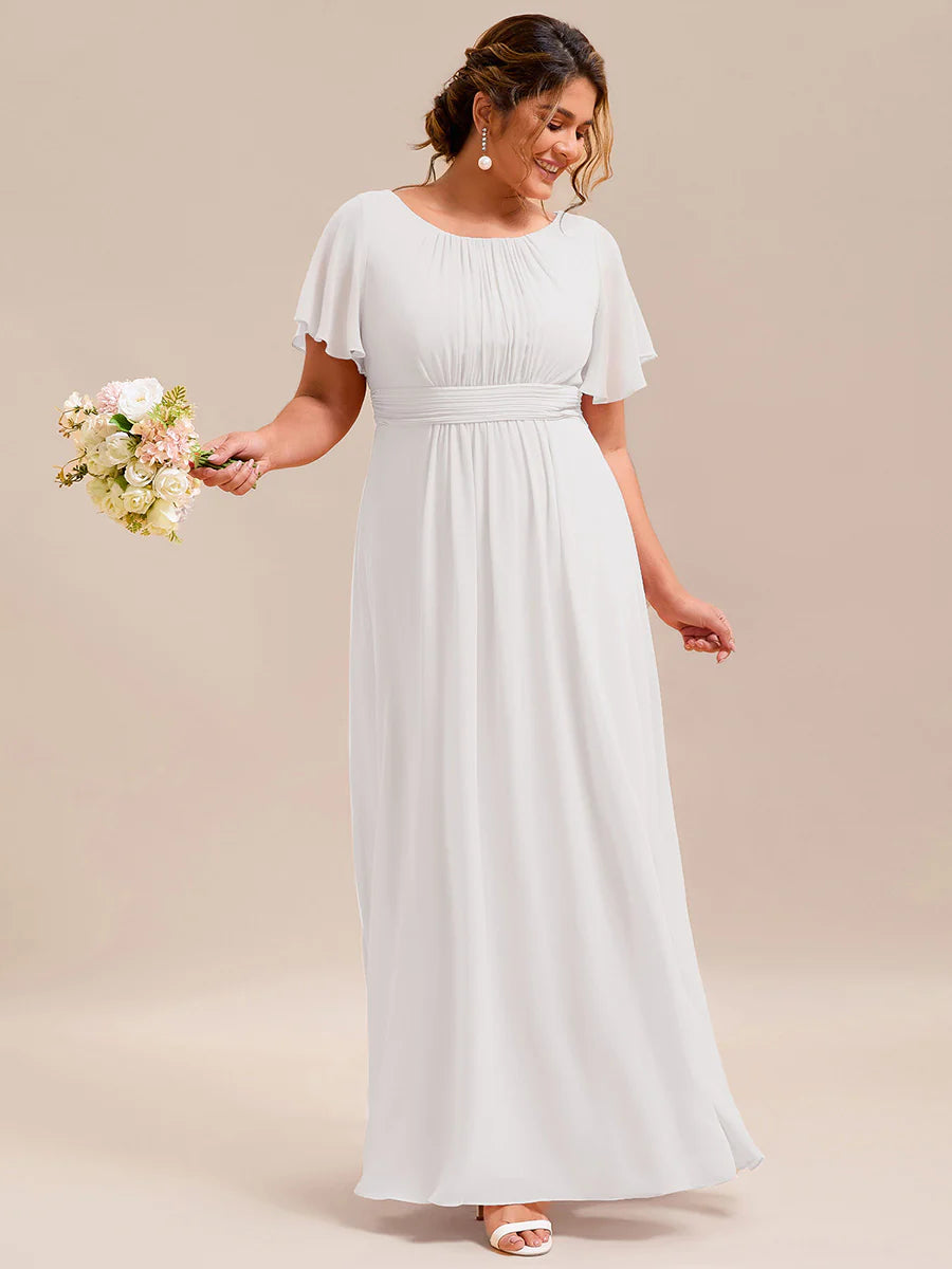 Round Neck Pleated Plus Size Evening Dress