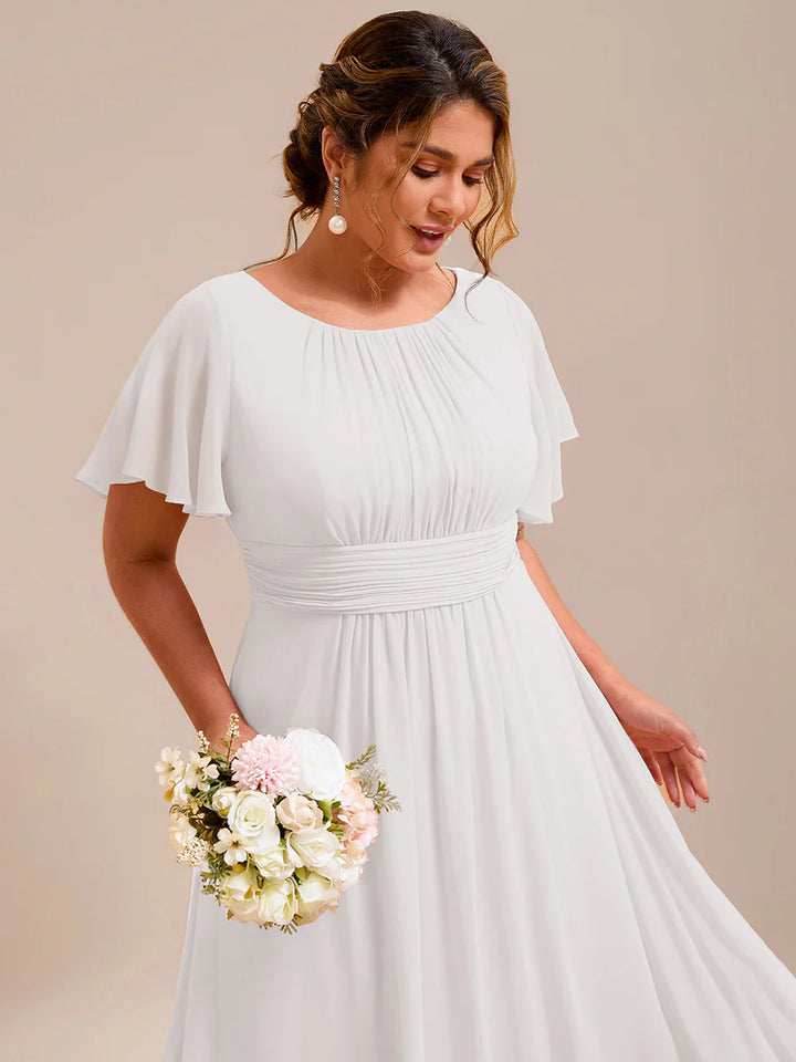 Round Neck Pleated Plus Size Evening Dress