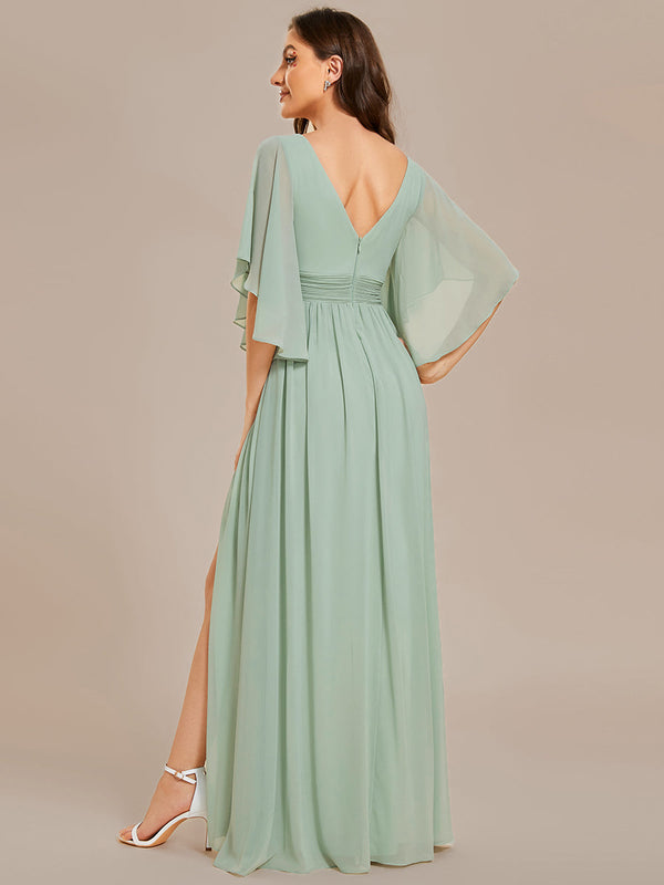 V Neck Pleated Belt Chiffon Bridesmaid Dresses