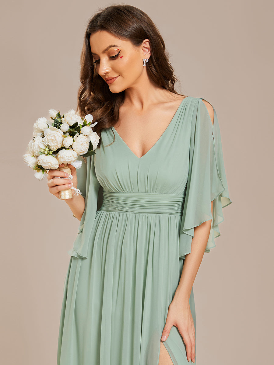 V Neck Pleated Belt Chiffon Bridesmaid Dresses - CALABRO®