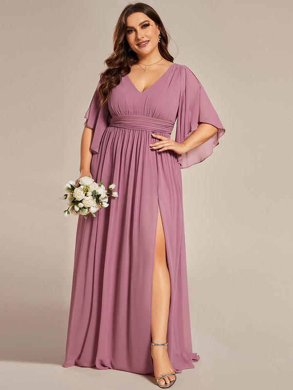 Plus V Neck Pleated Belt Chiffon Bridesmaid Dresses