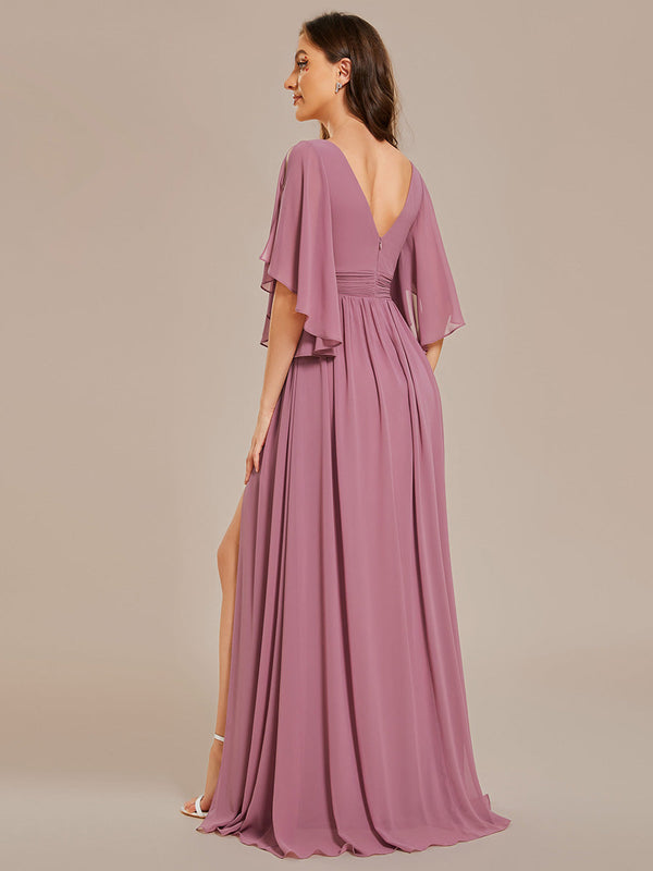 V Neck Pleated Belt Chiffon Bridesmaid Dresses