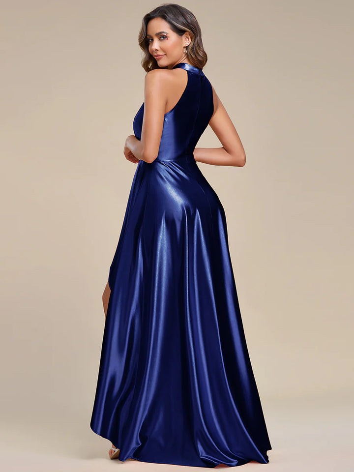 High Low Halter Neck Stain Evening Dress - CALABRO®