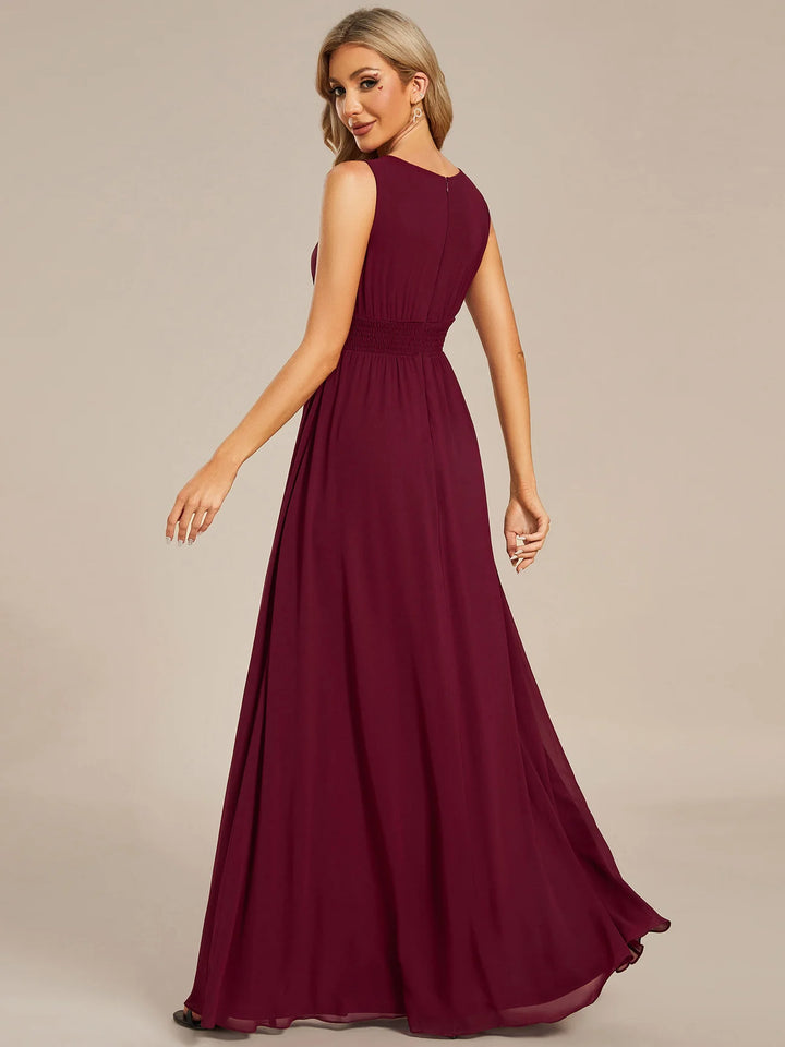 Maxi Long Chiffon Hollow Round Neck Decor Evening Dress - CALABRO®