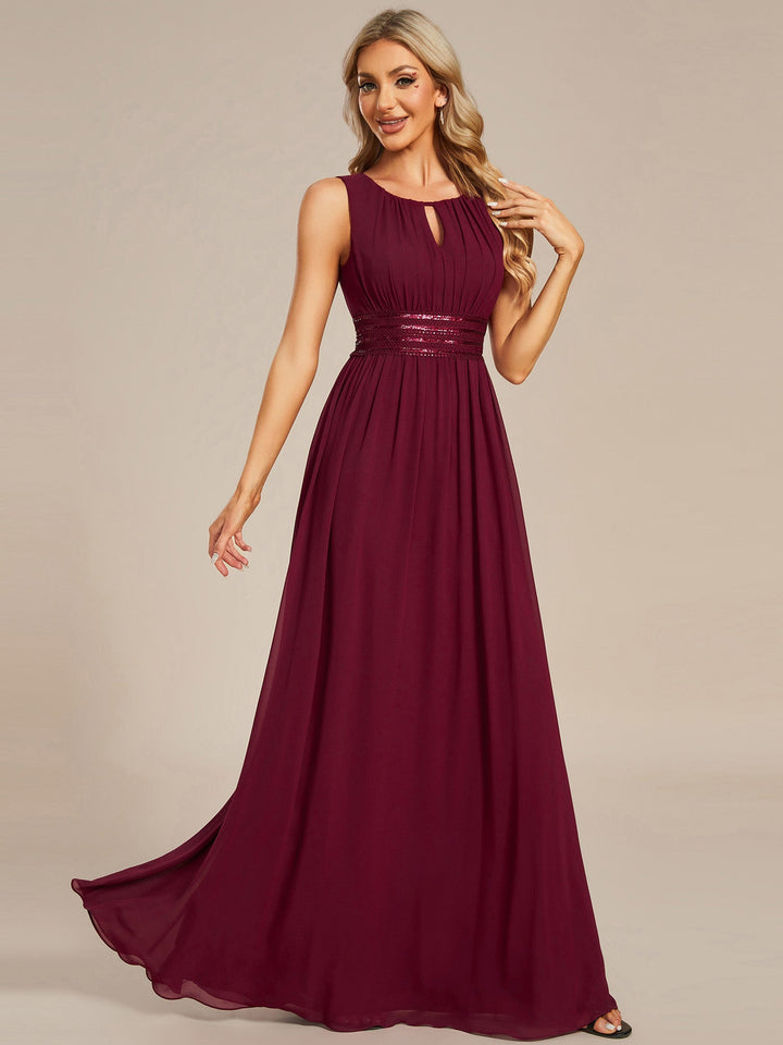 Maxi Long Chiffon Hollow Round Neck Decor Bridesmaids Dress - CALABRO®