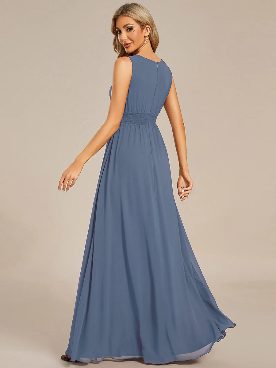 Maxi Long Chiffon Hollow Round Neck Decor Evening Dress - CALABRO®