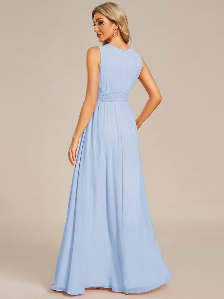 Maxi Long Chiffon Hollow Round Neck Decor Evening Dress - CALABRO®