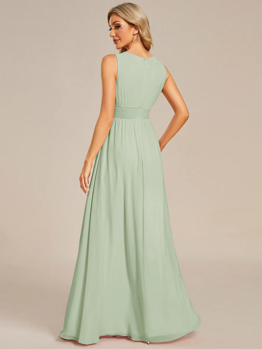 Maxi Long Chiffon Hollow Round Neck Decor Evening Dress - CALABRO®