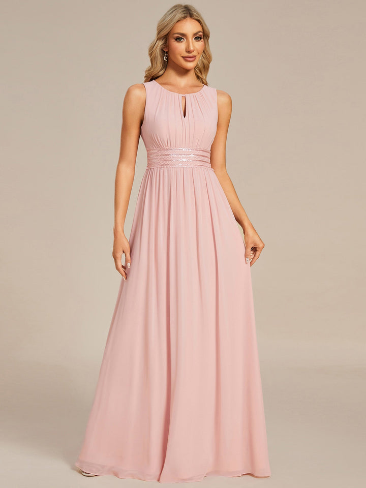 Maxi Long Chiffon Hollow Round Neck Decor Bridesmaids Dress - CALABRO®