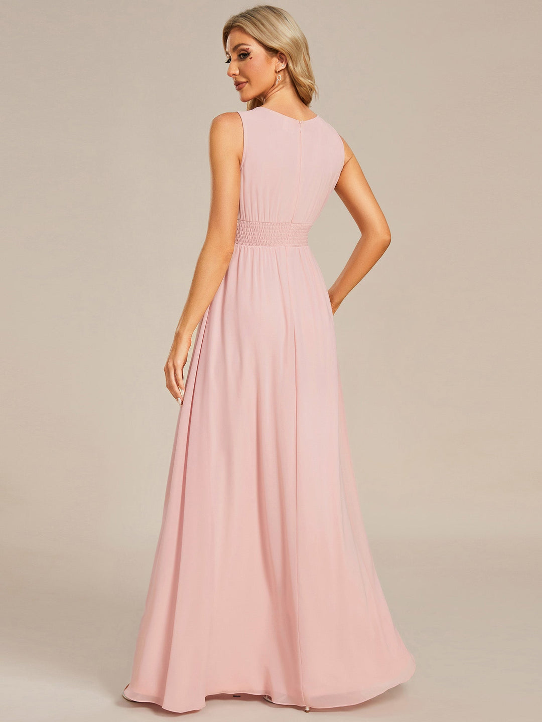 Maxi Long Chiffon Hollow Round Neck Decor Bridesmaids Dress - CALABRO®