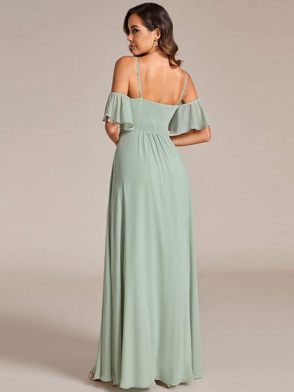 Maxi Long Cold Shoulder Bridesmaid Dresses With Short Sleeves