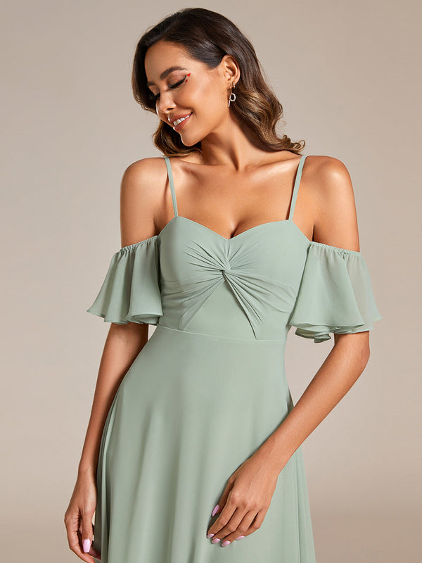 Maxi Long Cold Shoulder Bridesmaid Dresses With Short Sleeves