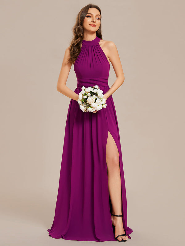 Chiffon Halter Neckline Sleeveless Evening Dresses