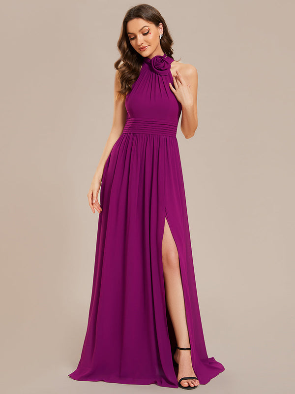 Chiffon Halter Neckline Sleeveless Evening Dresses