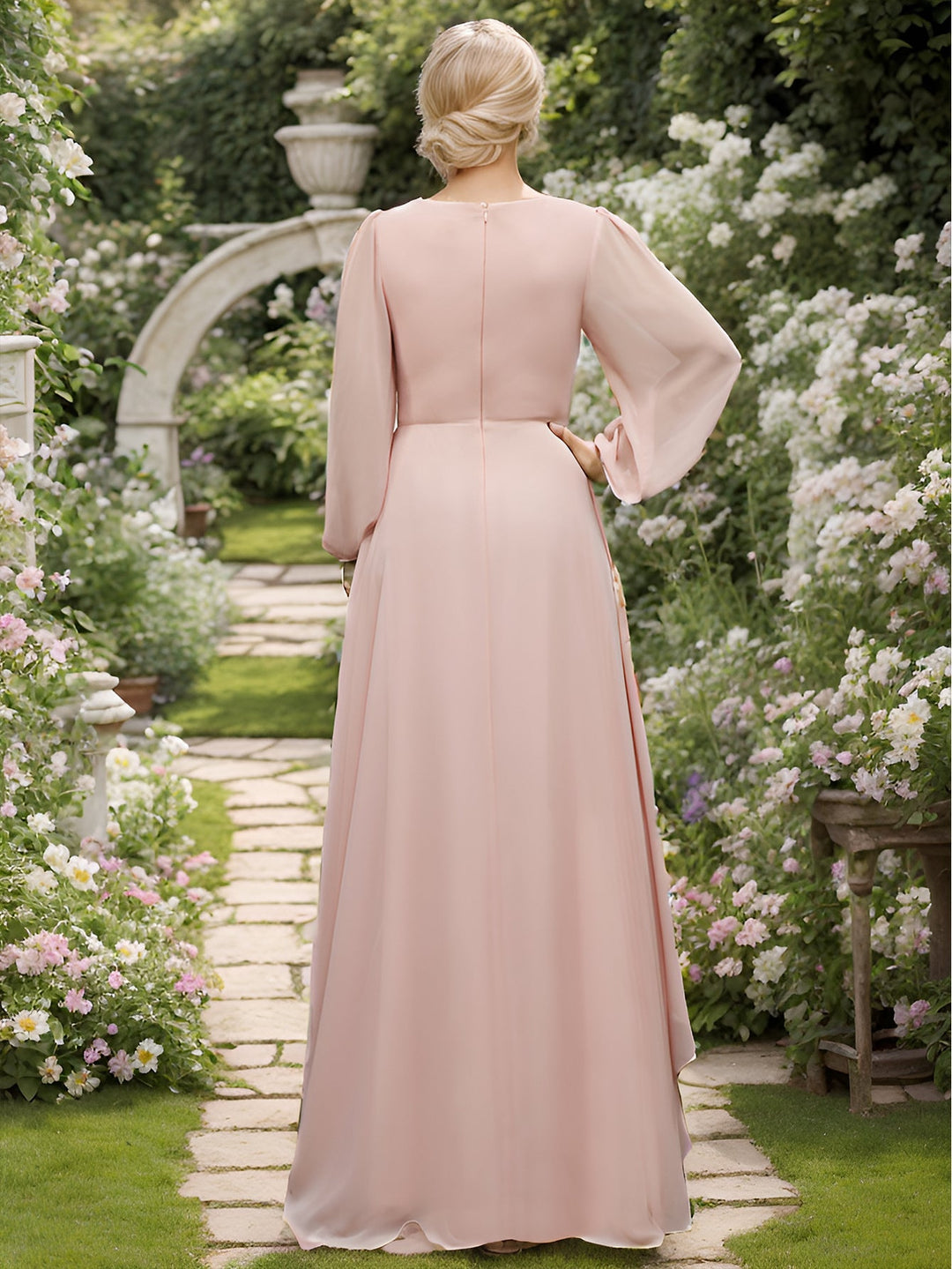 Maxi Long Chiffon Evening Dresses With Long Sleeves - CALABRO®