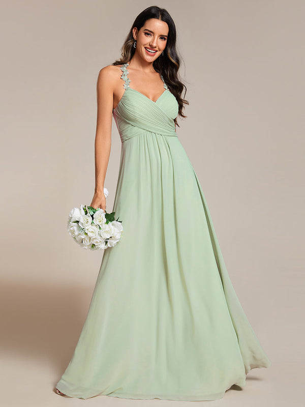 Chiffon Halter Neck Backless Cross Strap Bridesmaid Dress