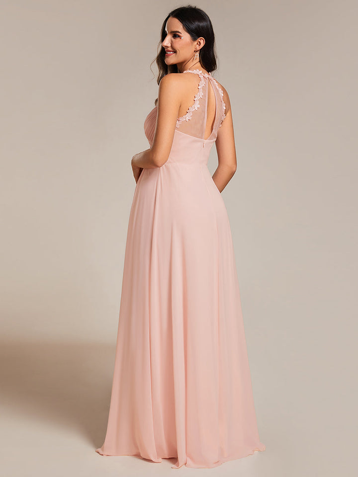 Chiffon Halter Neck Backless Cross Strap Bridesmaid Dress - CALABRO®