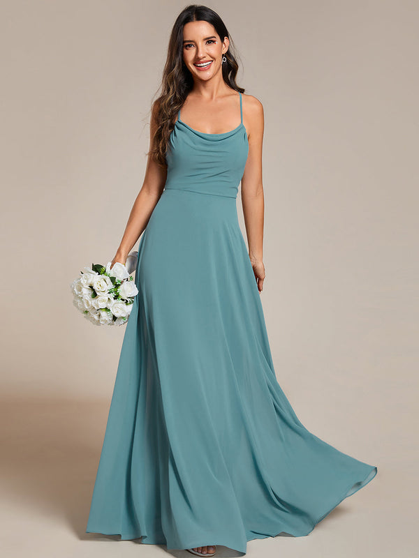 Spaghetti Straps Draped Collar Floor Length Bridesmaid Dress