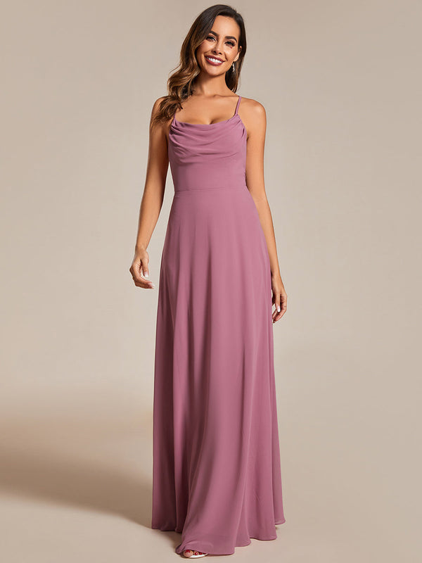 Spaghetti Straps Draped Collar Floor Length Bridesmaid Dress