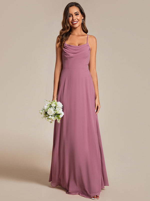 Spaghetti Straps Draped Collar Floor Length Bridesmaid Dress