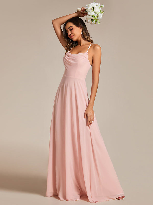 Spaghetti Straps Draped Collar Floor Length Bridesmaid Dress