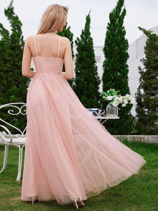 Romantic Shimmer Tulle Bridesmaid Dresses With Pleated Decoration