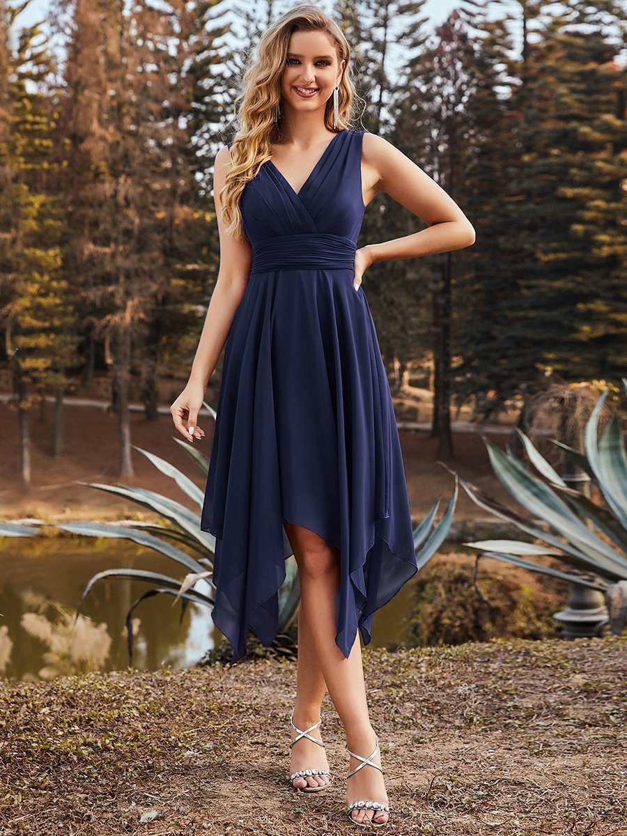 Knee Length Chiffon Bridesmaid Dress with Irregular Hem - CALABRO®