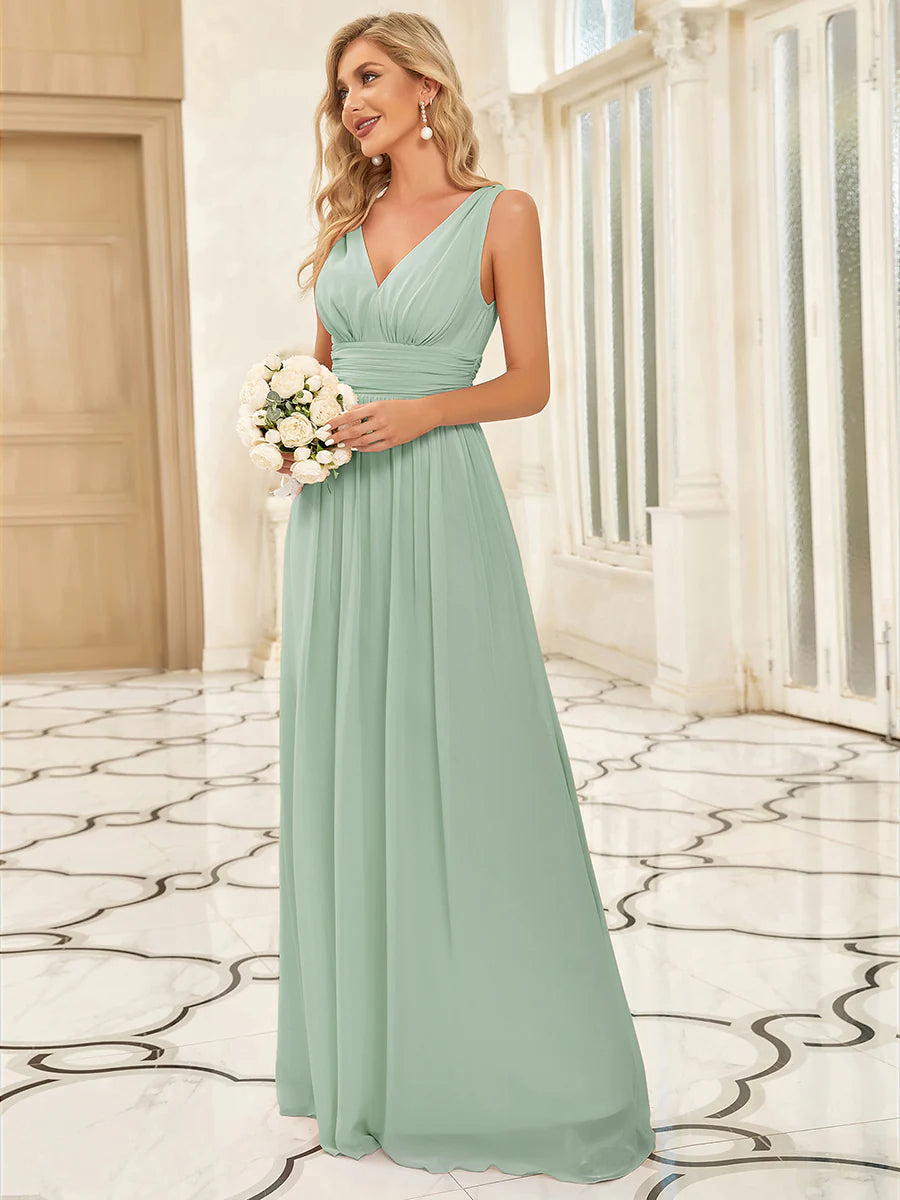 Sparkly Deep V-Neck Fitted Bridesmaid Dress - CALABRO®