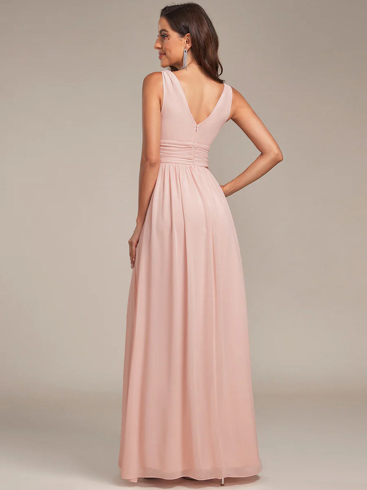 Elegant Double V-Neck Maxi Long Evening Dress Size 4