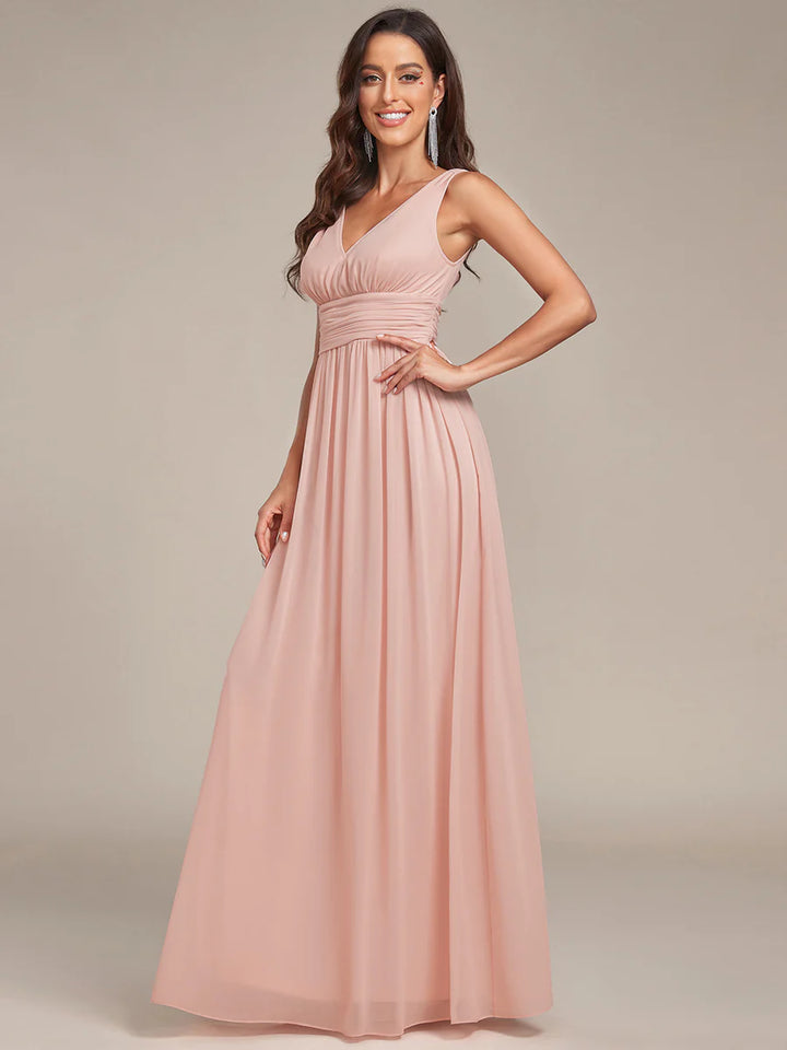 Elegant Double V-Neck Maxi Long Evening Dress Size 4