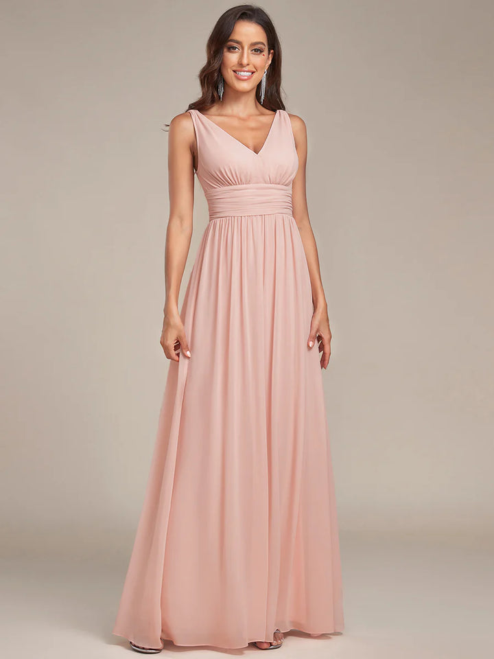 Elegant Double V-Neck Maxi Long Evening Dress Size 4