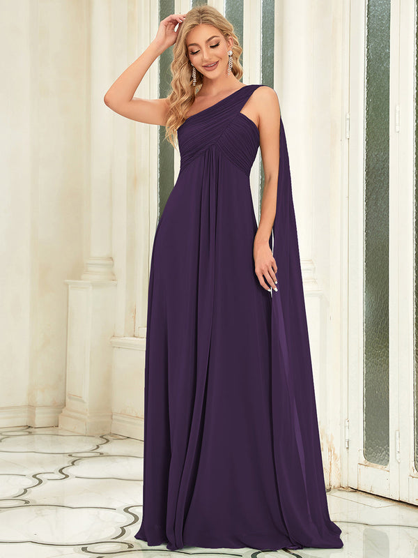 Elegant Pleated A-Line Floor Length One Shoulder Sleeveless Bridesmaids Dress